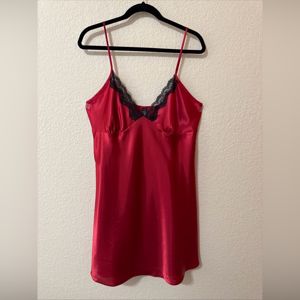 Ambrielle Lace Satin Chemise Slip Sleep Dress Women's XL Red Baby Doll Y2K